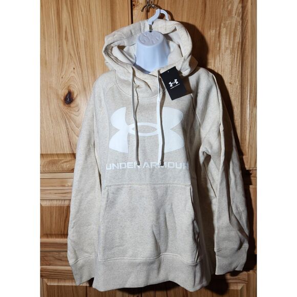 Under Armour Women’s 2X Fleece Hoodie – Oatmeal Beige, Pullover Style - Picture 2 of 9